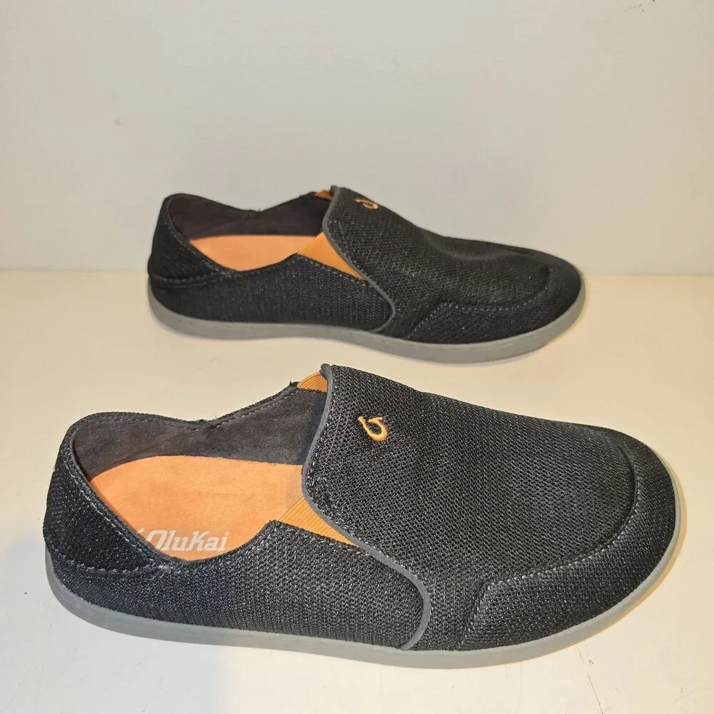 Olukai Nohea Mesh Men's Size 9 Gray Orange Slip On Slide Boat Deck  10188-4242